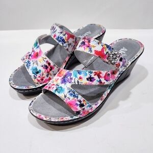 Alegria Loti Perennial Pink Floral Wedge Sandals Lot-139 Wmn Size 37 EU 7-7.5 US